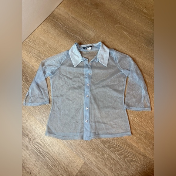 VINTAGE GARAGE, Sheer Blue Button-Up Shirt, large - Picture 3 of 14
